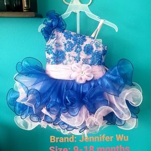 Jennifer Wu baby Pageant dress, blue/pink, corset back, size 9 to 12 months